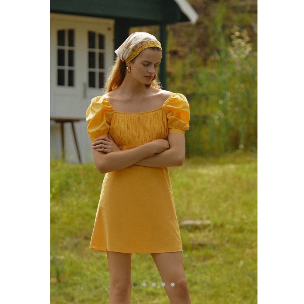 Anthropologie Yellow Puff-Sleeve Mini Dress